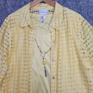 Alfred Dunner Women Top Blouse XL 3‎ Piece Sheer Necklace Button Front Yellow